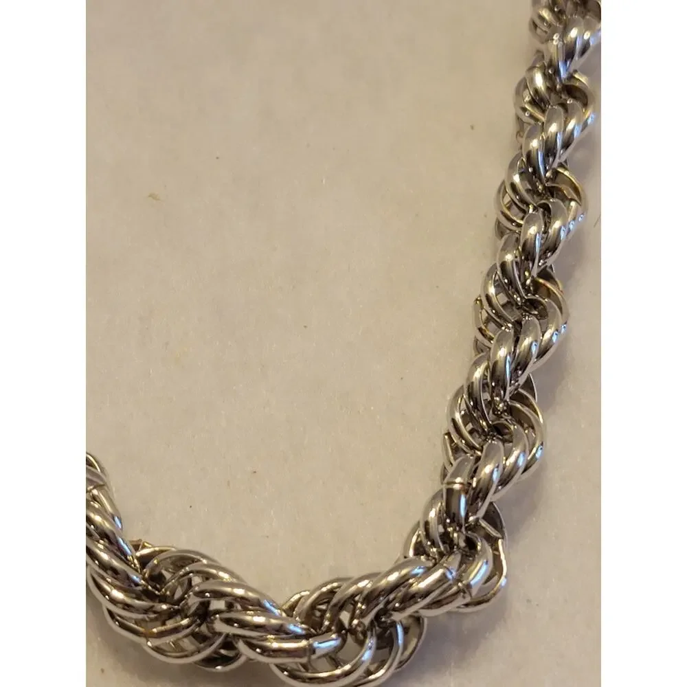Chunky Twisted‎ Necklace Silver Tone Metal Rope Chain Minimalist Fashion Jewelry